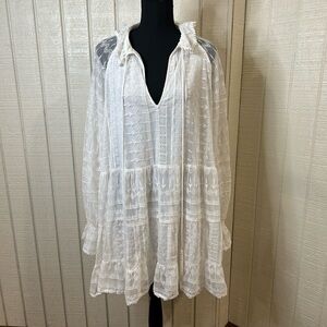 Zara White Embroidered Baby Doll Mini Dress, size Medium.